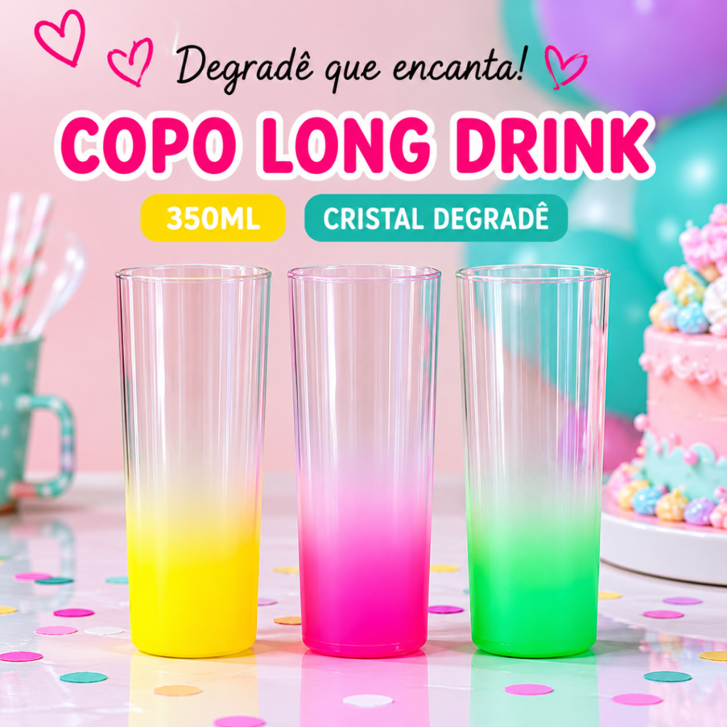 20 COPOS LONG DRINK 350ML CRISTAL DEGRADE PARA PERSONALIZAR E ADESIVAR FESTA
