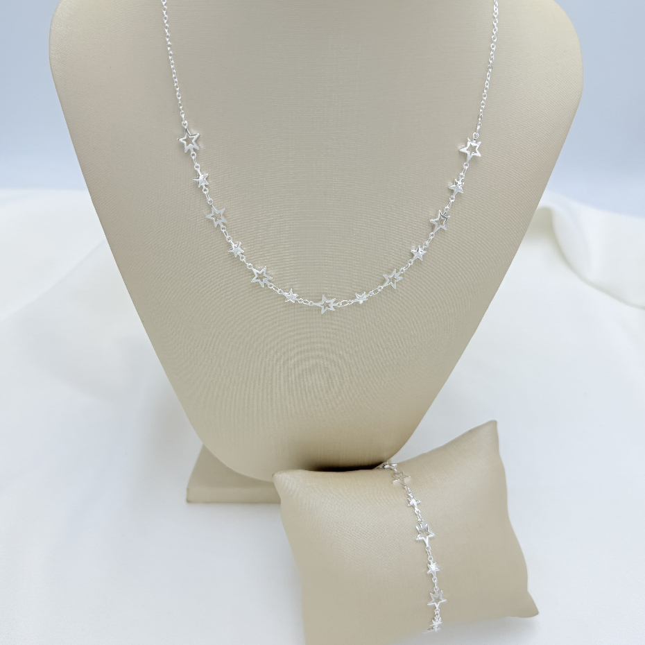 Kit  colar + pulseira de estrela feminino elegante e versátil  em banhado e ouro 18k a prata 925