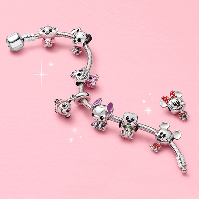 Mickey Minnie Gelang Contas De Ponto Palhaço Prata Cor Bracelete De Encanto Para Mulheres Jóias De Cristal De Esmalte