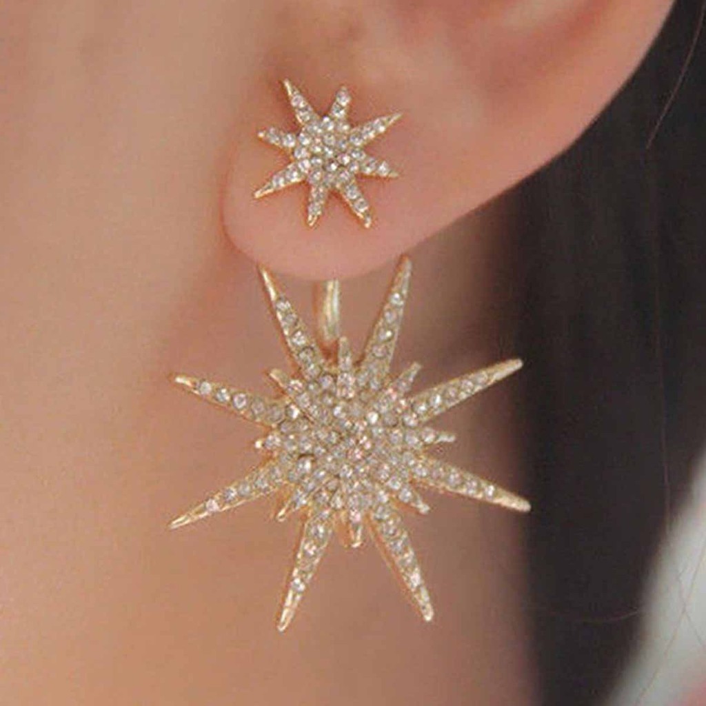 1 europeu americano moda novo estilo brincos cravejados de diamantes pendurados nas costas brincos de floco de neve aces