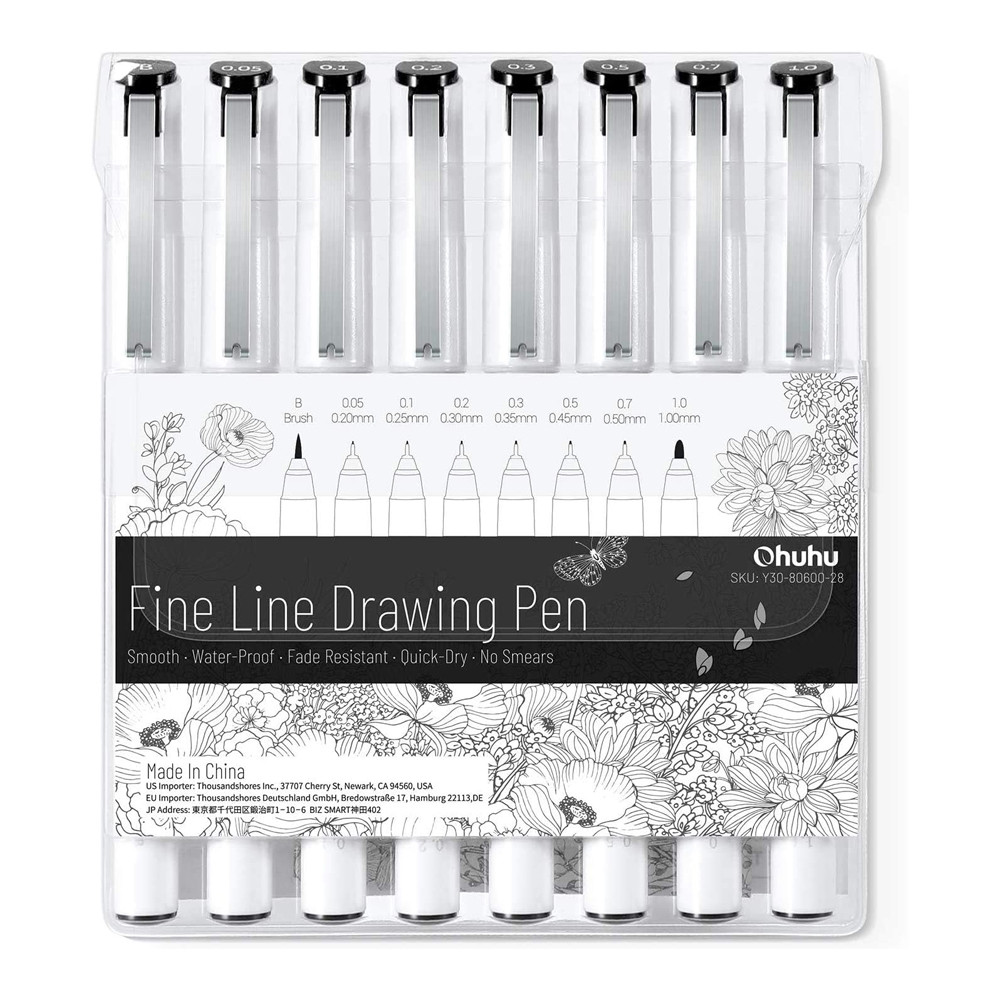 Canetas Ohuhu Fineliner 8un Desenho Artístico Ponta Fina