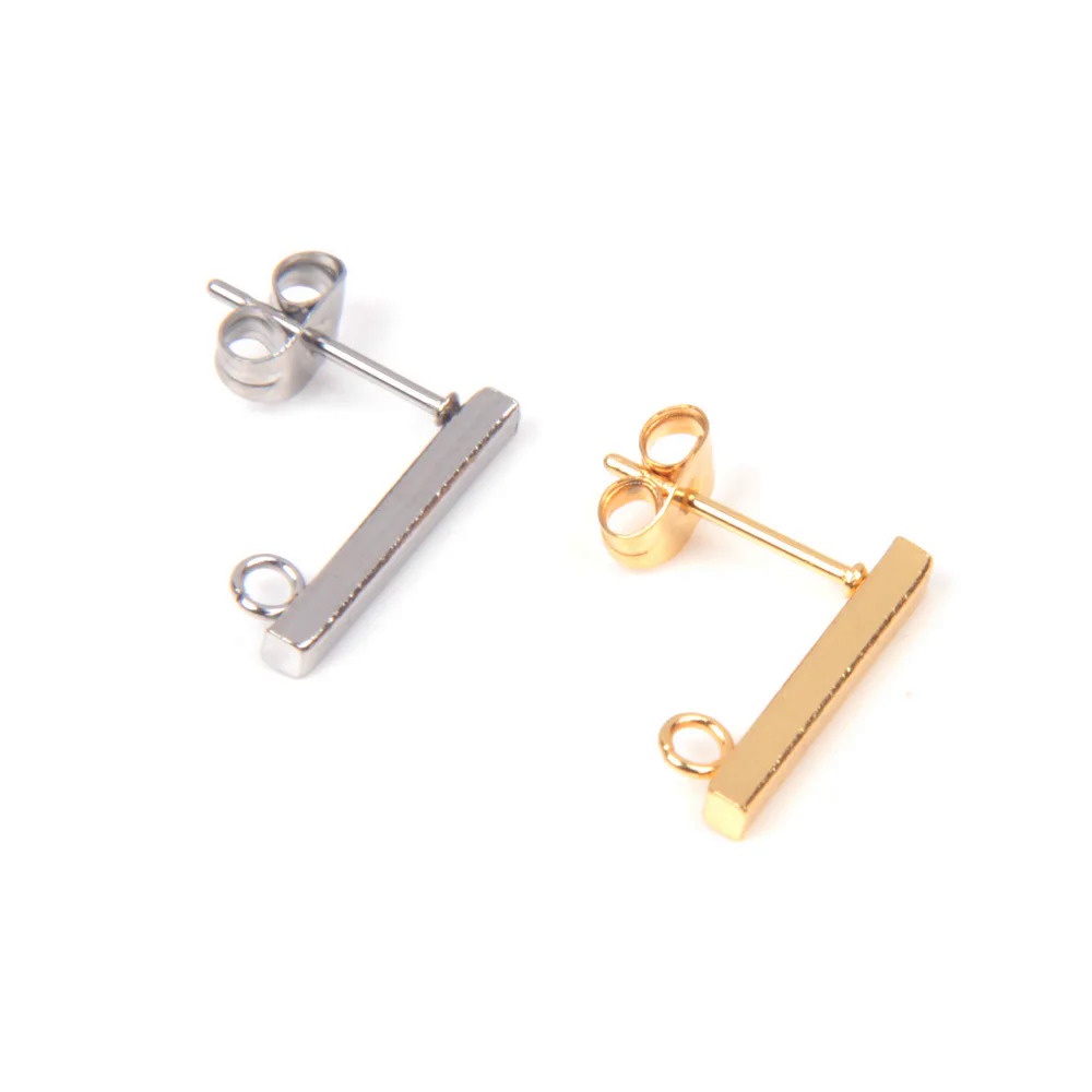 XHN 20pcs Ganchos de Brinco de Aço Inoxidável Dourado Tubo de Barra Brincos de Pino Conector de Fios de Orelha DIY Acess