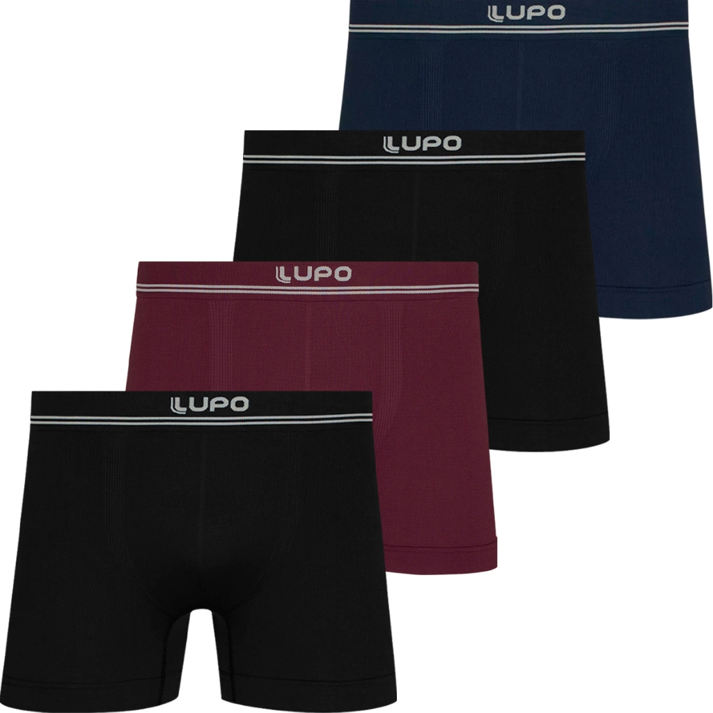 Kit 4 Cuecas Boxer Lupo Em Poliamida Sem Costura Confortável Cueca Masculina Pacote Adulto Original