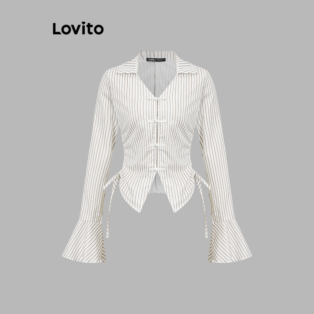 Lovito Blusa Casual Listrada Com Laço Lateral Para Mulheres L110AD533