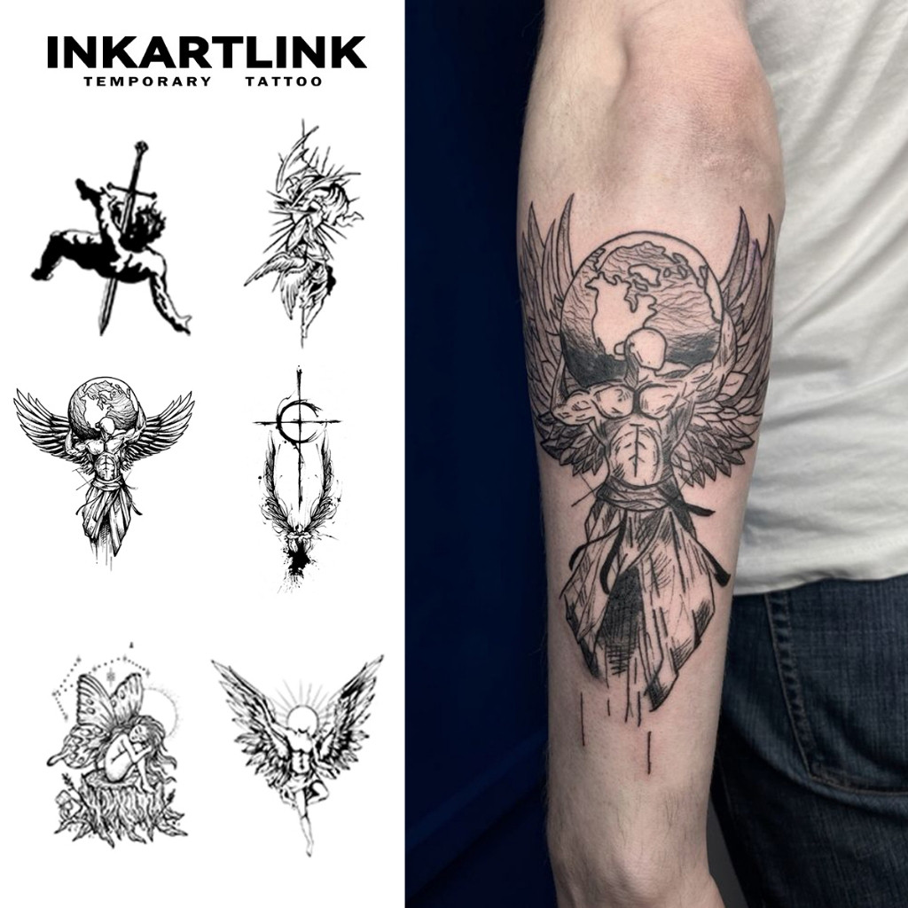 Adesivos De Tatuagem Temporária De Anjo , Folhas Minimalistas À Prova Dágua Conjunto Mágica De Longa Duração , Dura Até