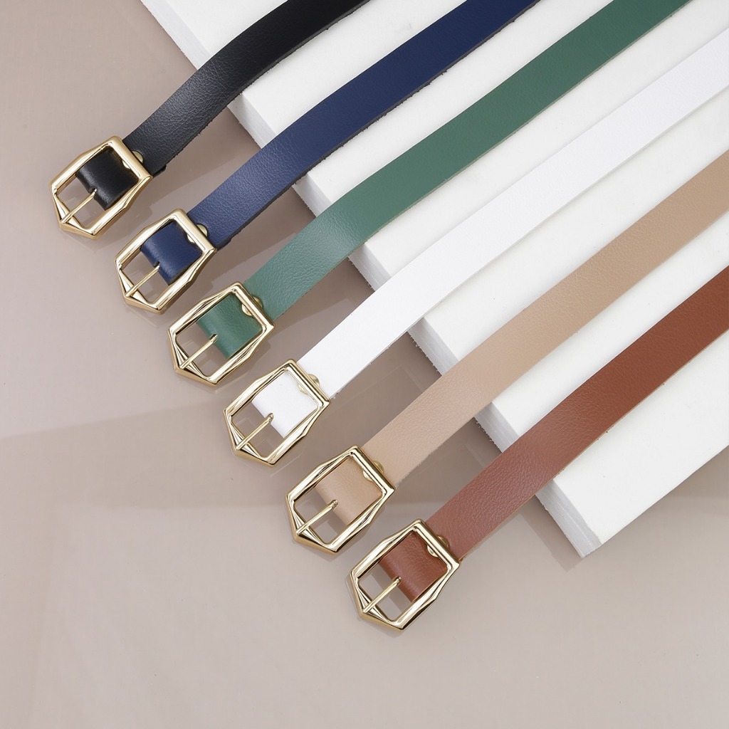Cinto Feminino Fino Elegante Fivela Dourada Diversas Cores Ajustável Moda