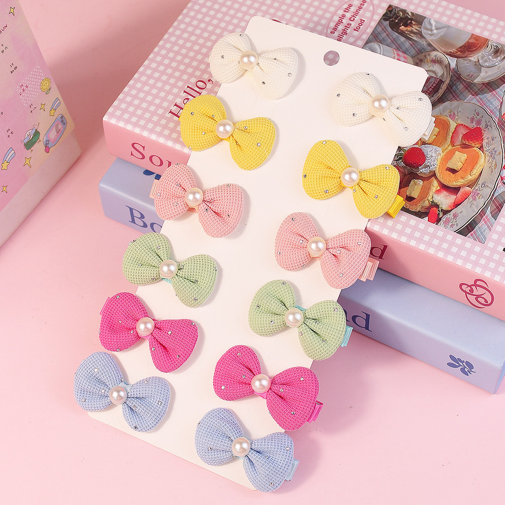 12/pcs Arco cheio de algodão estilo dopamina Mini pérola grampo de cabelo infantil fj422