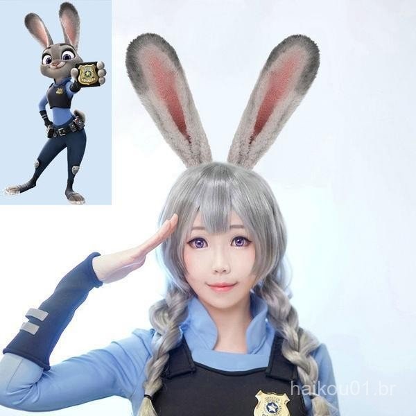 Tiara de Orelha de Coelho Judy da Oficial da Cidade Louca Cosplay Orelha de Animal Realista Adereço de Performance Fofo