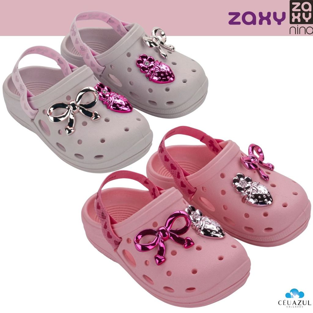 Sandália Clog Infantil Zaxy Nina Daisy Baby Pins Laço Morango Original
