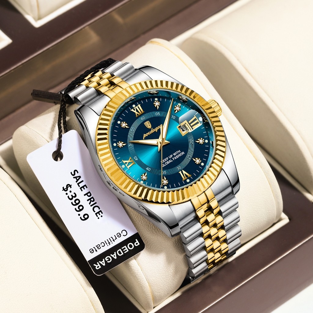 Relógio Masculino De Luxo POEDAGAR Em Aço Inoxidável Dourado Para Homens Relógios De Pulso Luminosos De Quartzo À Prova