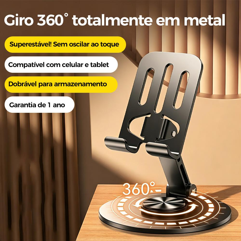 Suporte de mesa giratório de alumínio ajustável de 360 graus, adequado para Smartphones e Tablets