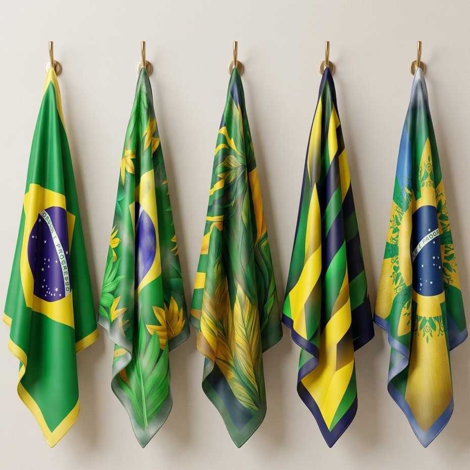 Lenço De Cetim Verde Amarelo Look Fashion Feminino Multiuso Estampa Bandeira Do Brasil Torcida Copa