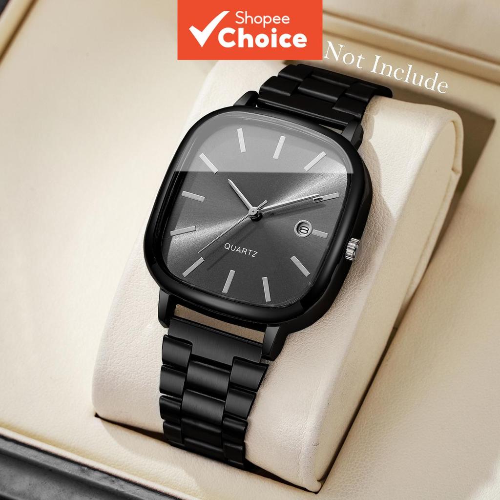 Relógio Masculino Luxuoso De Aço Inoxidável Com Calendário Quadrado De Quartzo