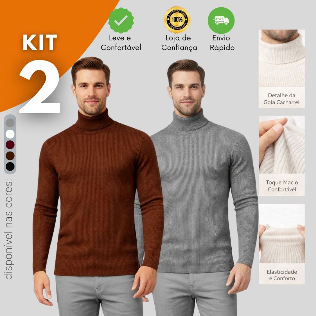 Kit 2 Blusa Cacharrel  Canelada  Masculina