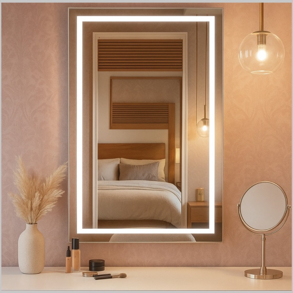 Espelho Retangular 70x50 Touch Screen Jateado Com Led 3 Cores Moderno Luxo