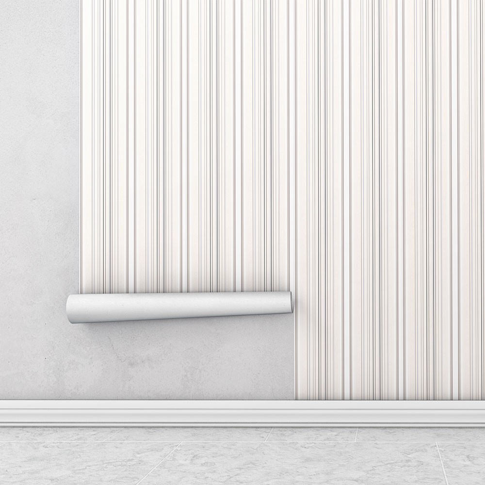 Papel de parede listrado branco, marfim e cinza Para Sala e Quarto