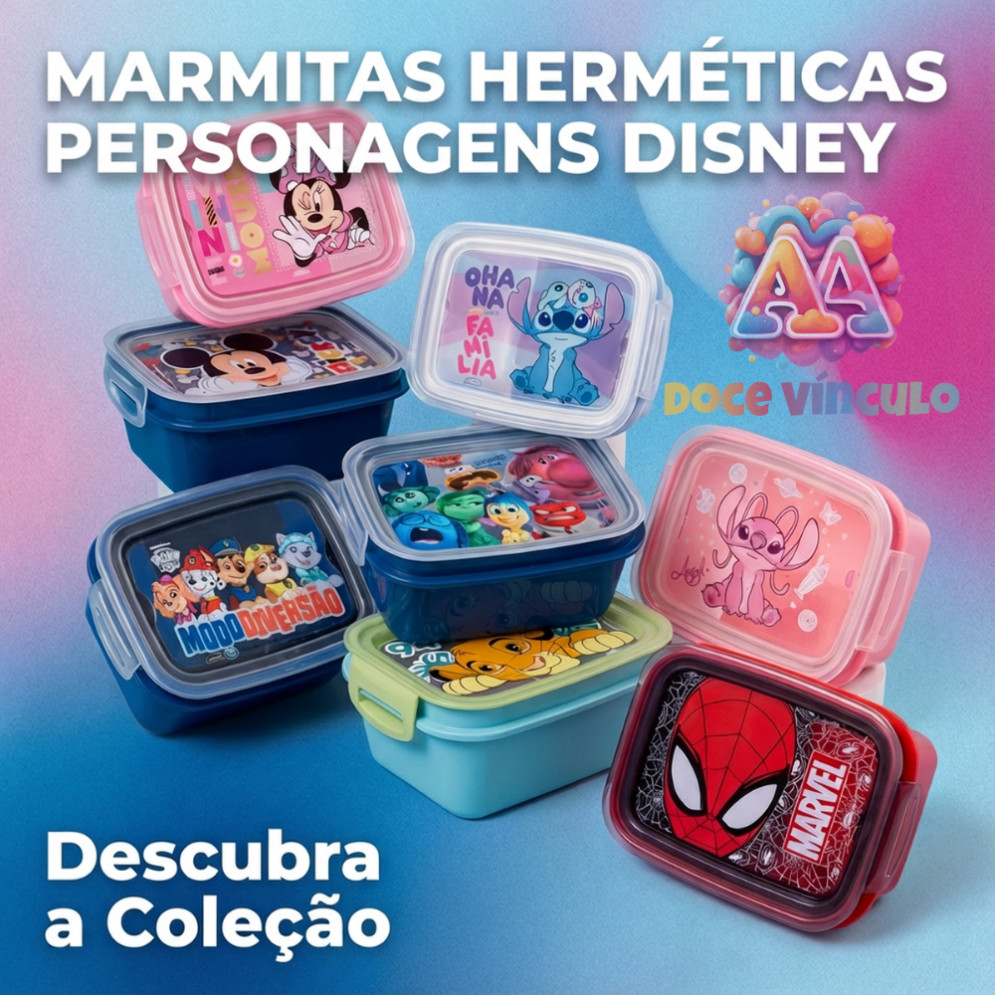 Marmita Hermética Lancheira Disney Com Trava de Segurança Stitch Mickey Minnie Bluey