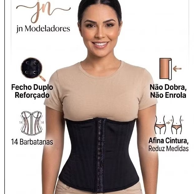 Cinta Modeladora Cetinete Premium – 14 Barbatanas – Alta Compressão e Postura (Não Enrola)