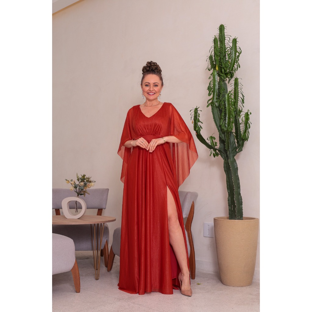 Vestido Capa De Aurora Longo Elegante Feminino Decote V