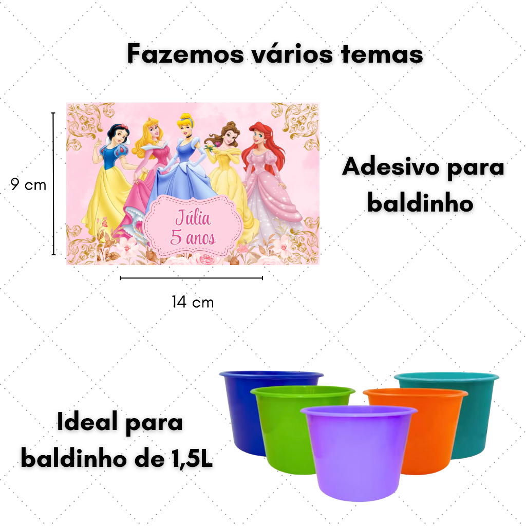 Adesivo Para Personalizar Baldinho 1.5L | Tamanho do Adesivo: 14x9cm | Vários Temas