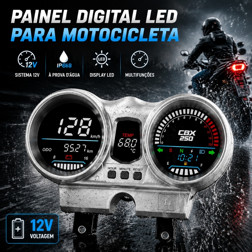 LED Digital 12V Motocicleta Velocímetro Medidor Tacômetro Odômetro Painel À Prova Dwaterproof Água Para Honda CBX250
