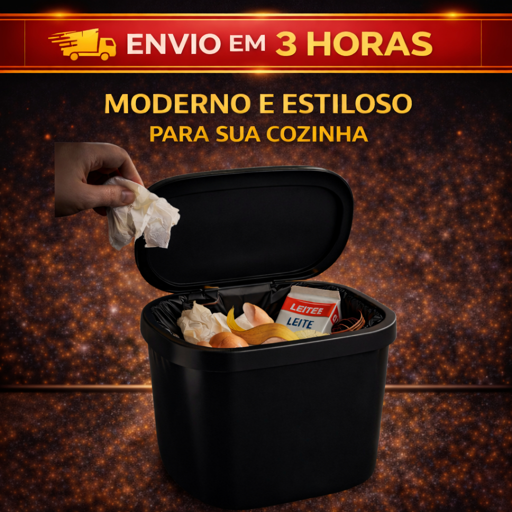 Lixeira de Pia 3,5L C/ Tampa em 90 graus Preta