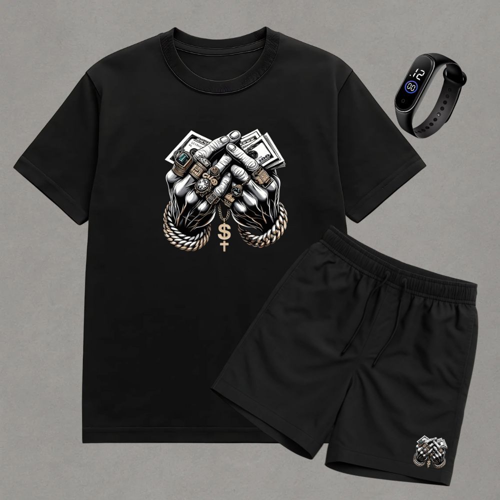 Kit camiseta 100% algodão bermuda tectel Plus size relogio digital MÃO GANGSTER TOP até o G4