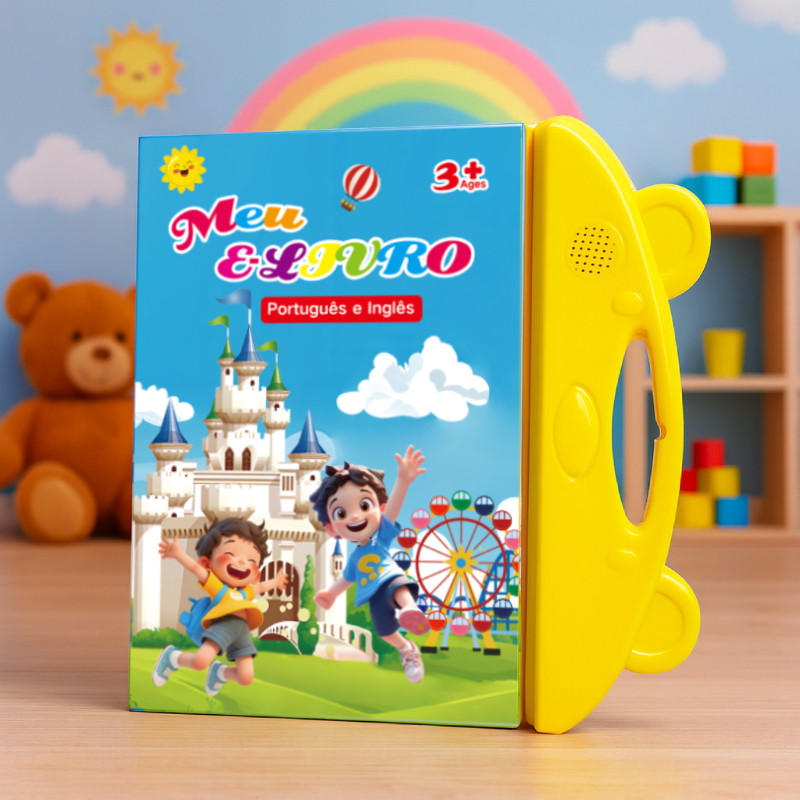 Livro Interativo com Som Infantil Bilíngue Português Inglês Multi Temas com Som e Toque Educativo Aprendizagem