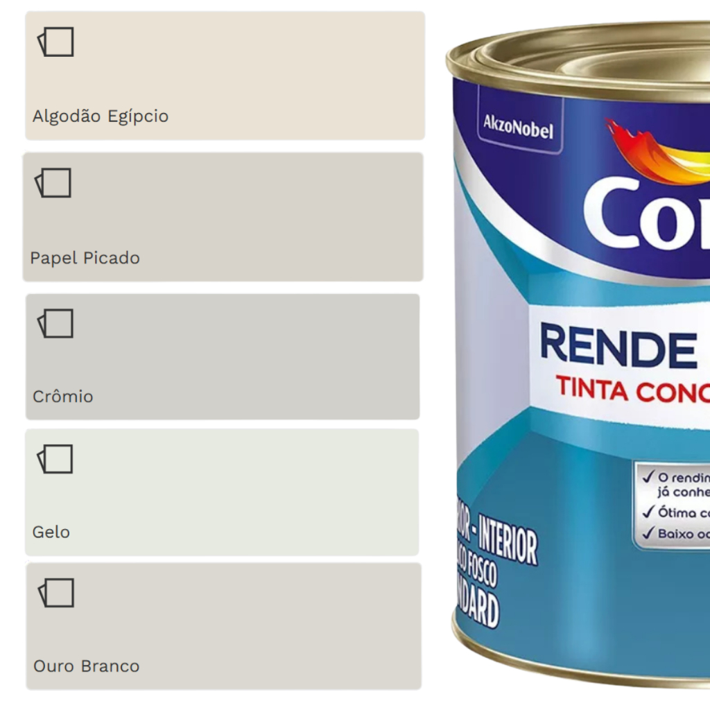 Tinta Coral Rende Muito 900ml Fosca Acrilica Ideal para Paredes e Tetos Alto Rendimento Cores
