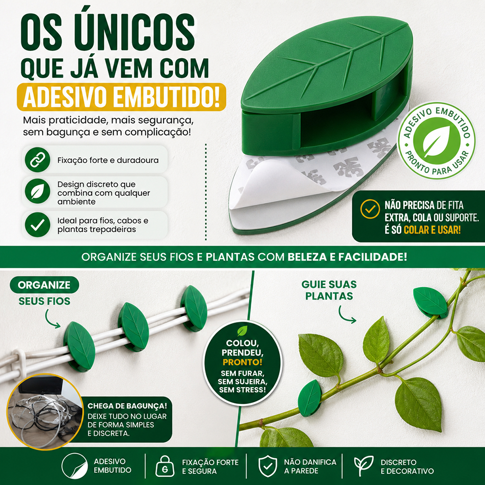 Kit 50 Ganchos Adesivos Parede Fixador para Plantas Trepadeiras Cipó Galhos Organizador Fios Cabos Decoração