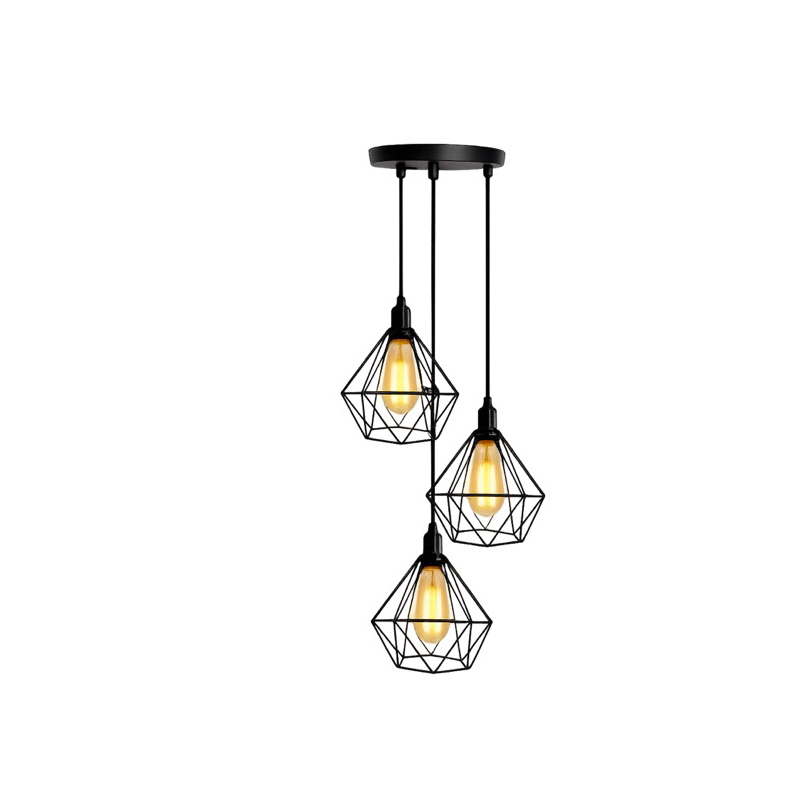 Kit 3 Pendentes Lustre Diamantes Preto/Dourado/Cobre Canopla Unica Retro Vintage Sala Jantar Cozinha Decoração Luxo