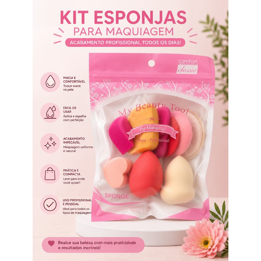 Kit com 9 esponja para maquiagem