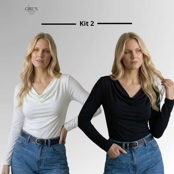 Kit 2 Blusa Feminina Manga Longa Gola Boba Degagê Suplex Premium Elegante