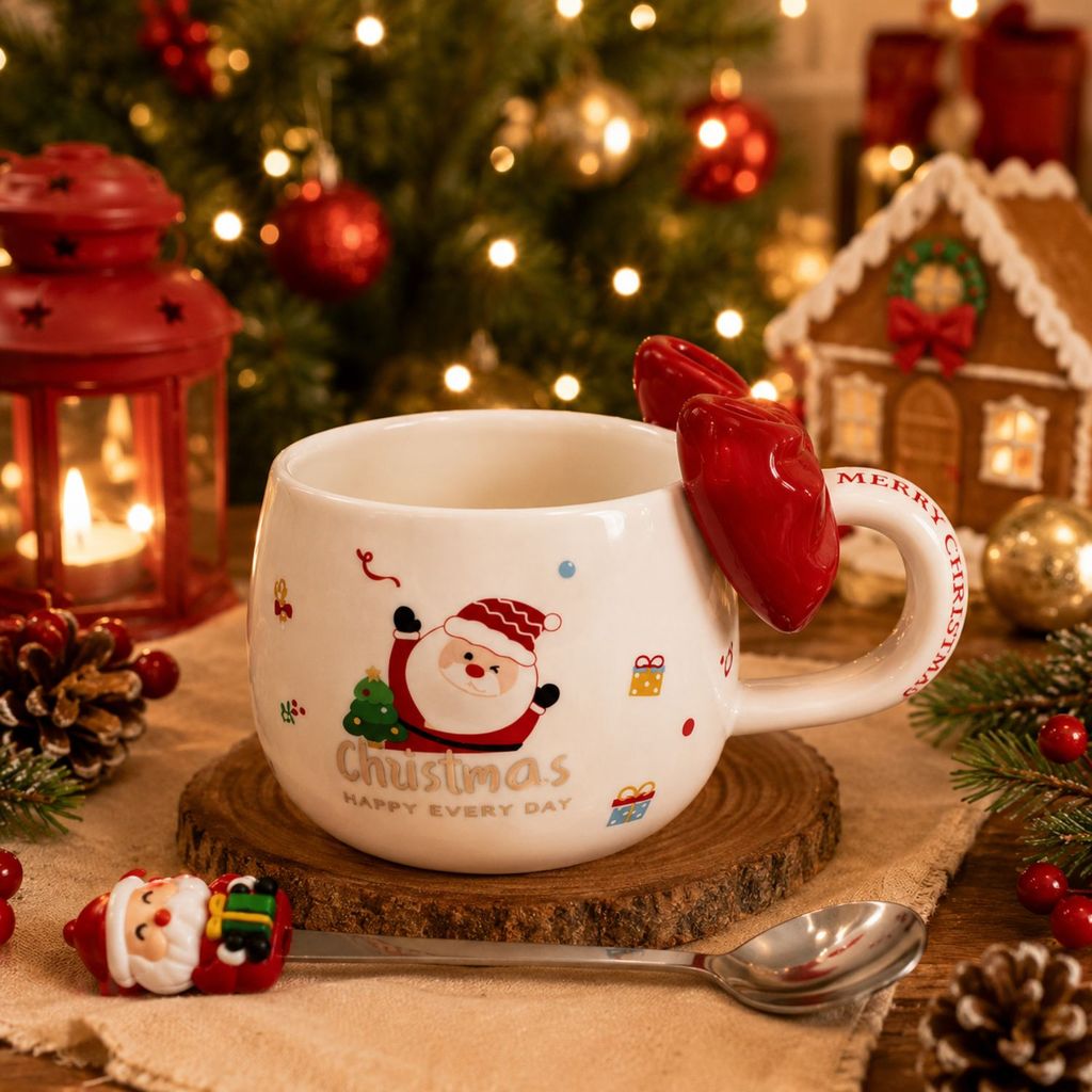 Caneca em Cerâmica Laço Vermelho Natal 400ml 26123 - Vencedor