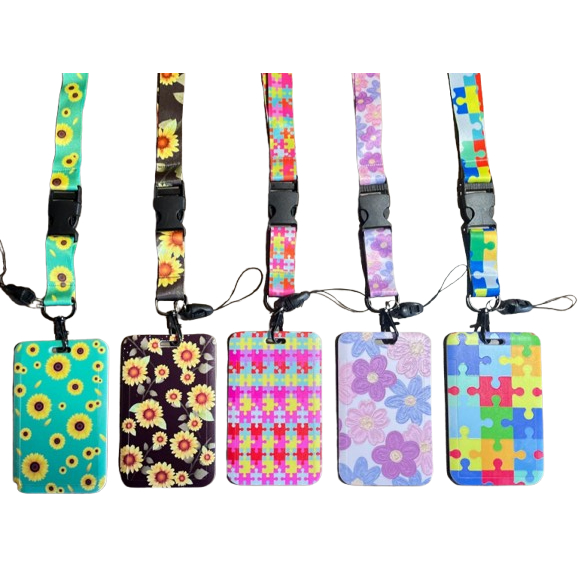 Crachá Porta Cartão com Cordão Estampado — TEA Autismo - Flores