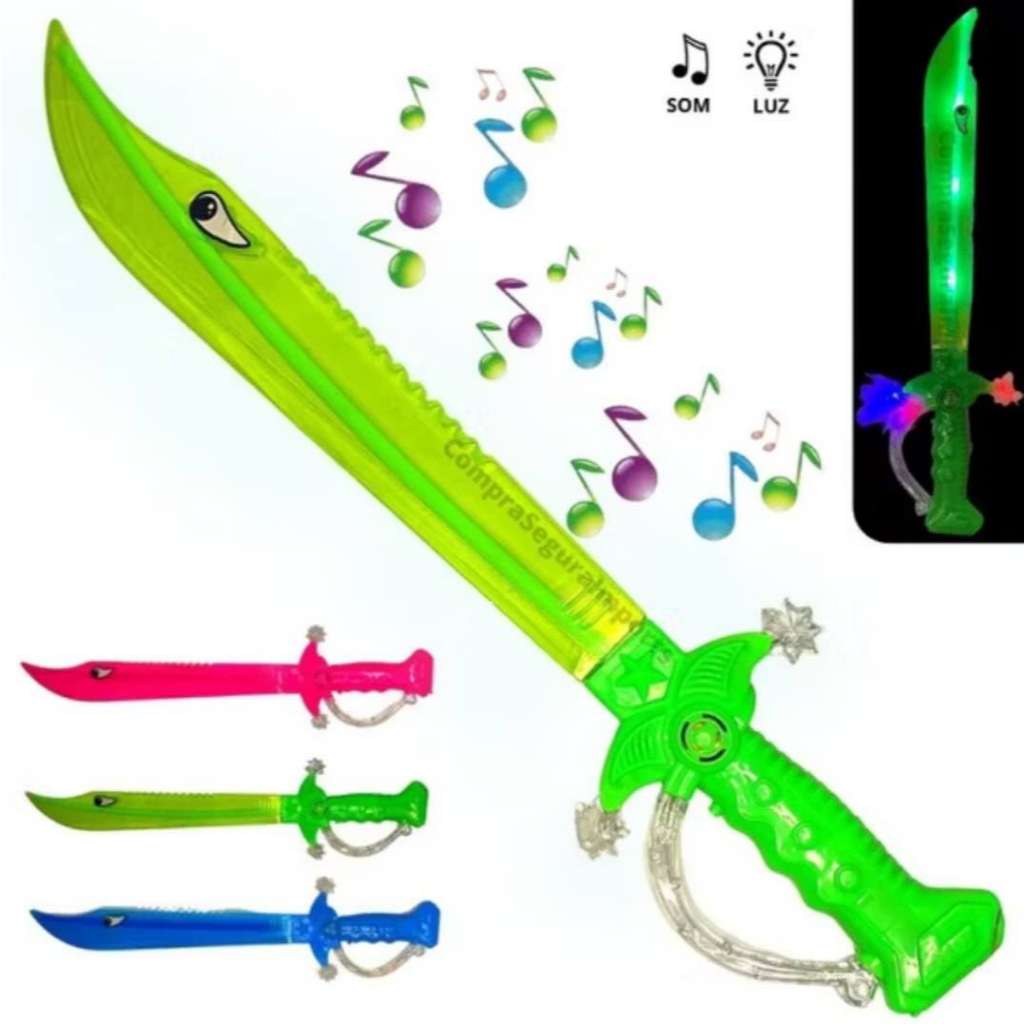 kit 1,2,3 espada de brinquedo com som e luz led 60cm criança