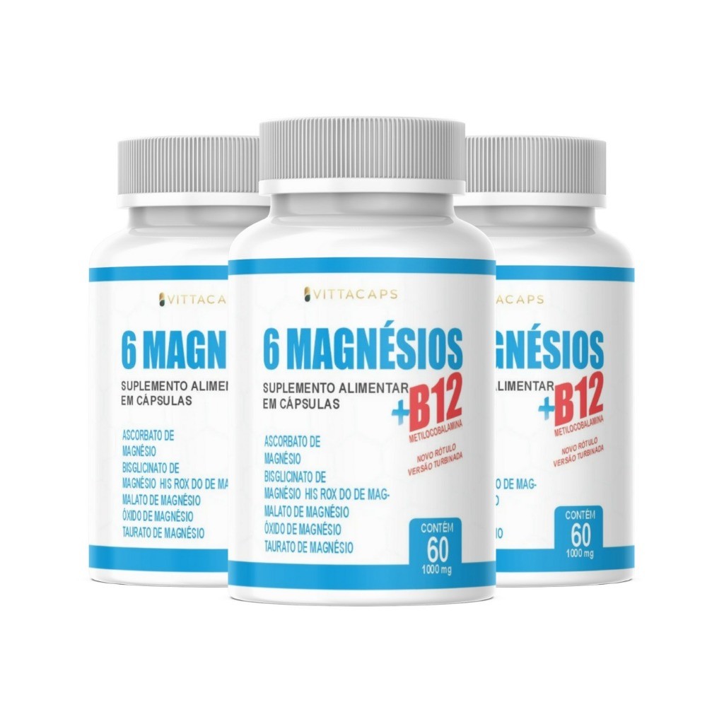 6 Magnésios + Vitamina B12 Metilcobalamina 60 Cápsulas 100% Original