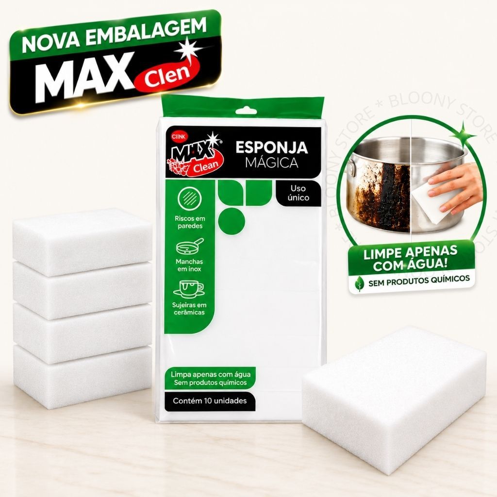 kit Esponja Mágica Bucha Branca Melamina Limpeza Tira Manchas Multiuso Max Clean 5 10 20 50
