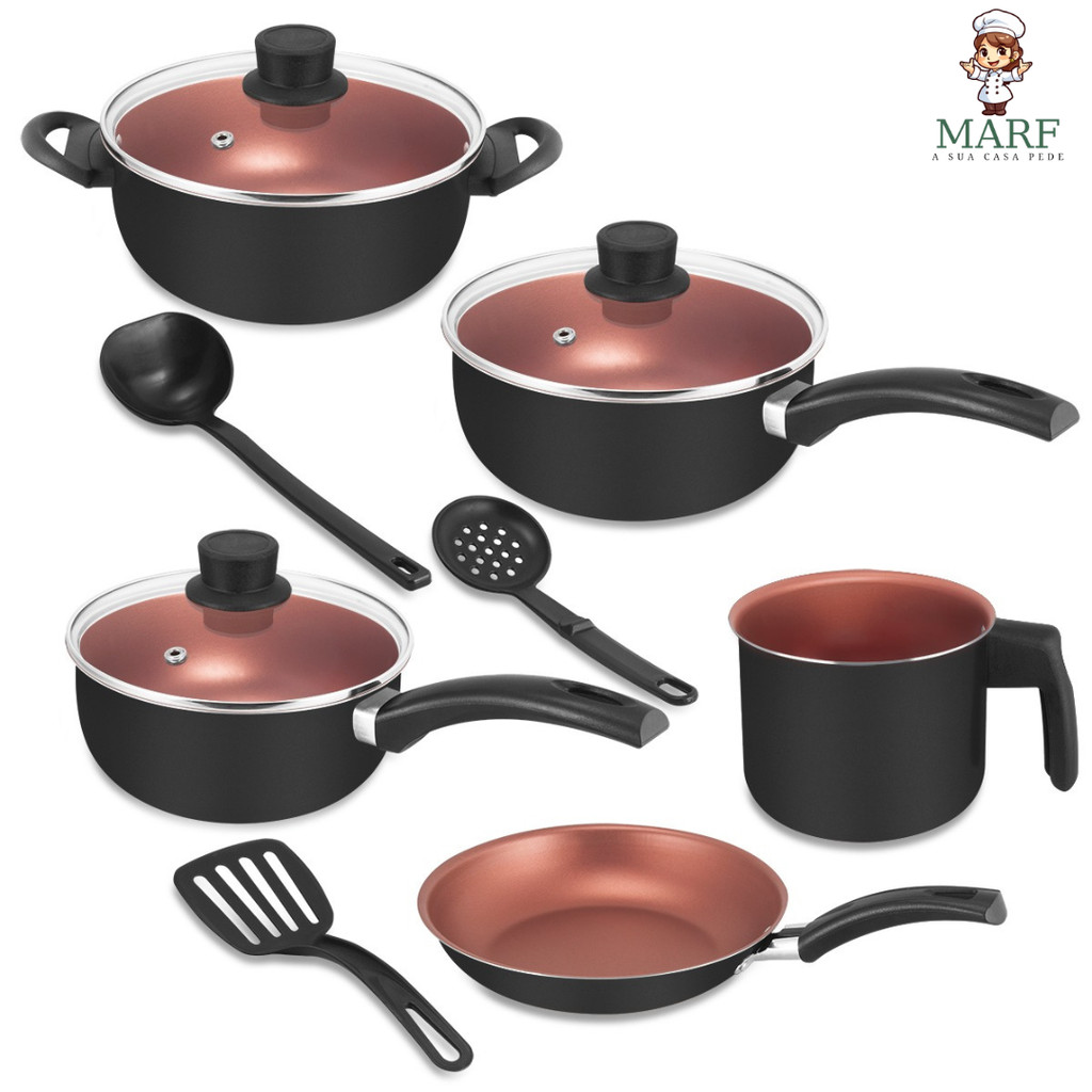 Conjunto de Panelas Antiaderente 8 Peças Teflon Premium 5 Camadas com Tampa de Vidro – MARF