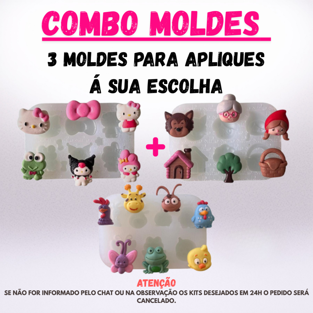 Combo Personalizado | 3 Moldes de Silicone para Apliques de Confeitaria