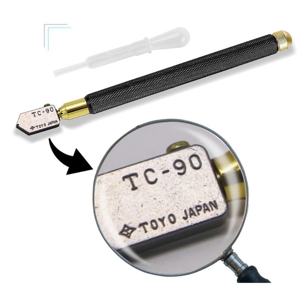 Cortador de Vidro Profissional TC-90 Haste Ferro Maciço Monobloco Caneta Diamante Preto