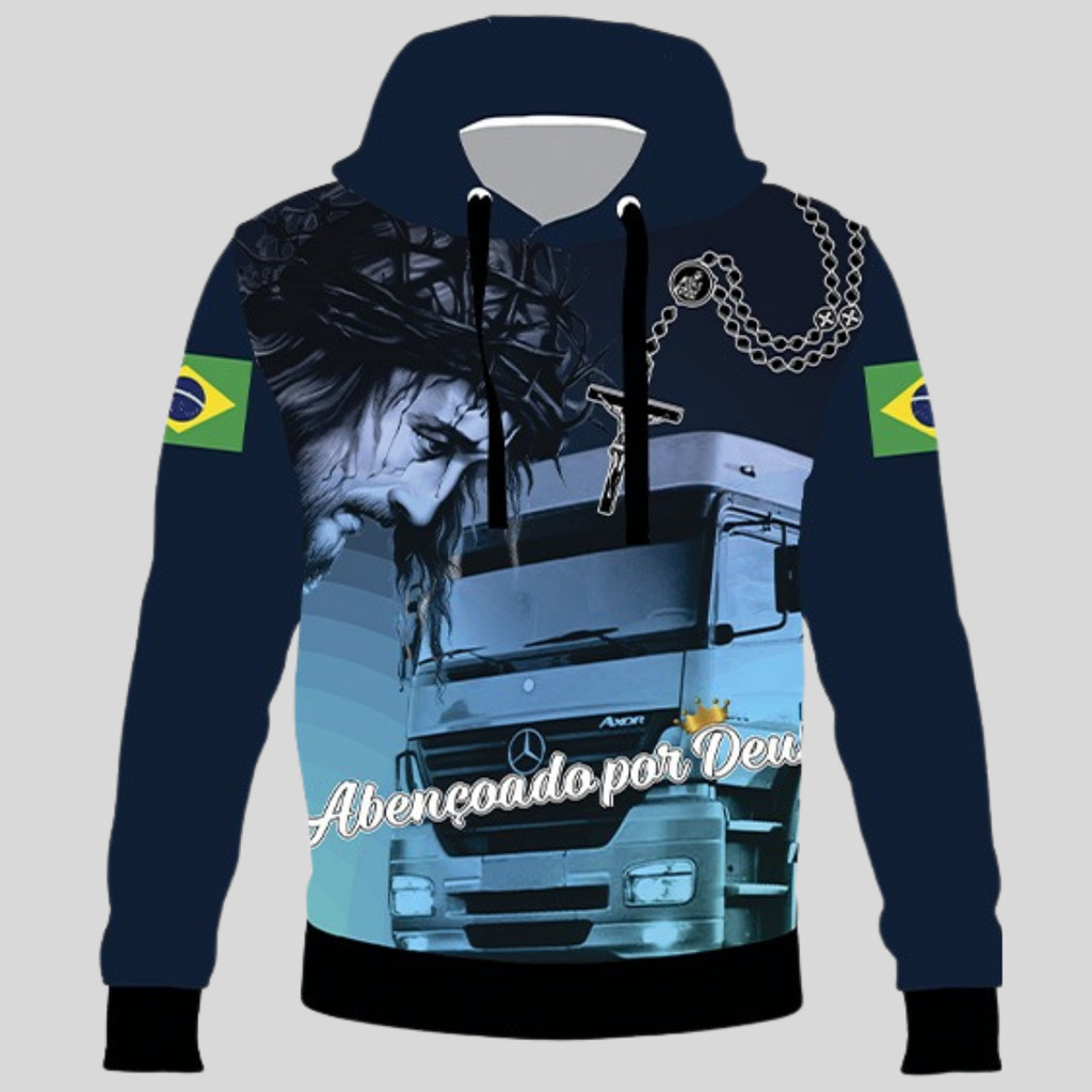 Moletom Caminhoneiro Mercedes Abençoado Por Deus Blusa De Frio Caminhão