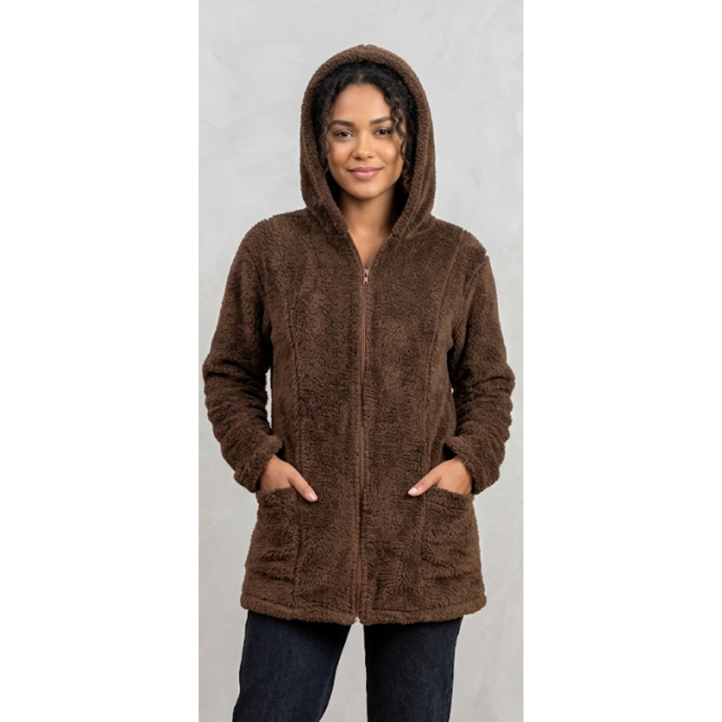 Casaco Teddy Com Capuz Muito Peluciado Inverno  Outono Blusa De Frio Tendencia Blogueira Soft Confort