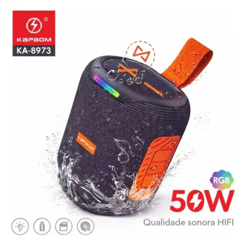 Caixa De Som 50W KA-8973 Portátil Bluetooth 5.4 TWS /USB/SD/FM IPX5 À Prova D