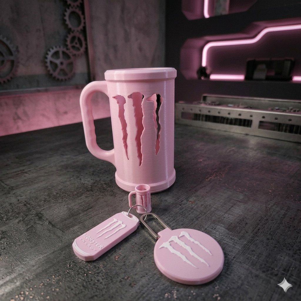 Kit Suporte Porta Lata Caneca Energético  Abridor / Tampa / Chaveiro - Monster