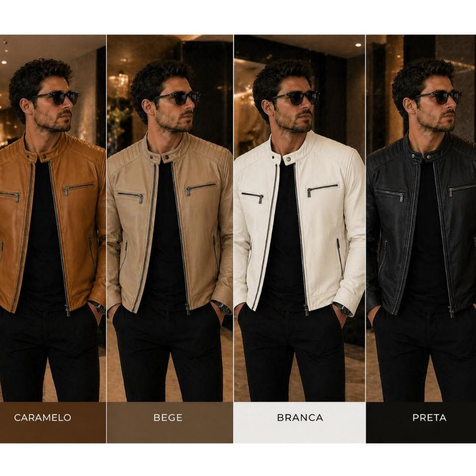 Jaqueta de Couro Slim Masculina com corte moderno e acabamento premium feita em couro