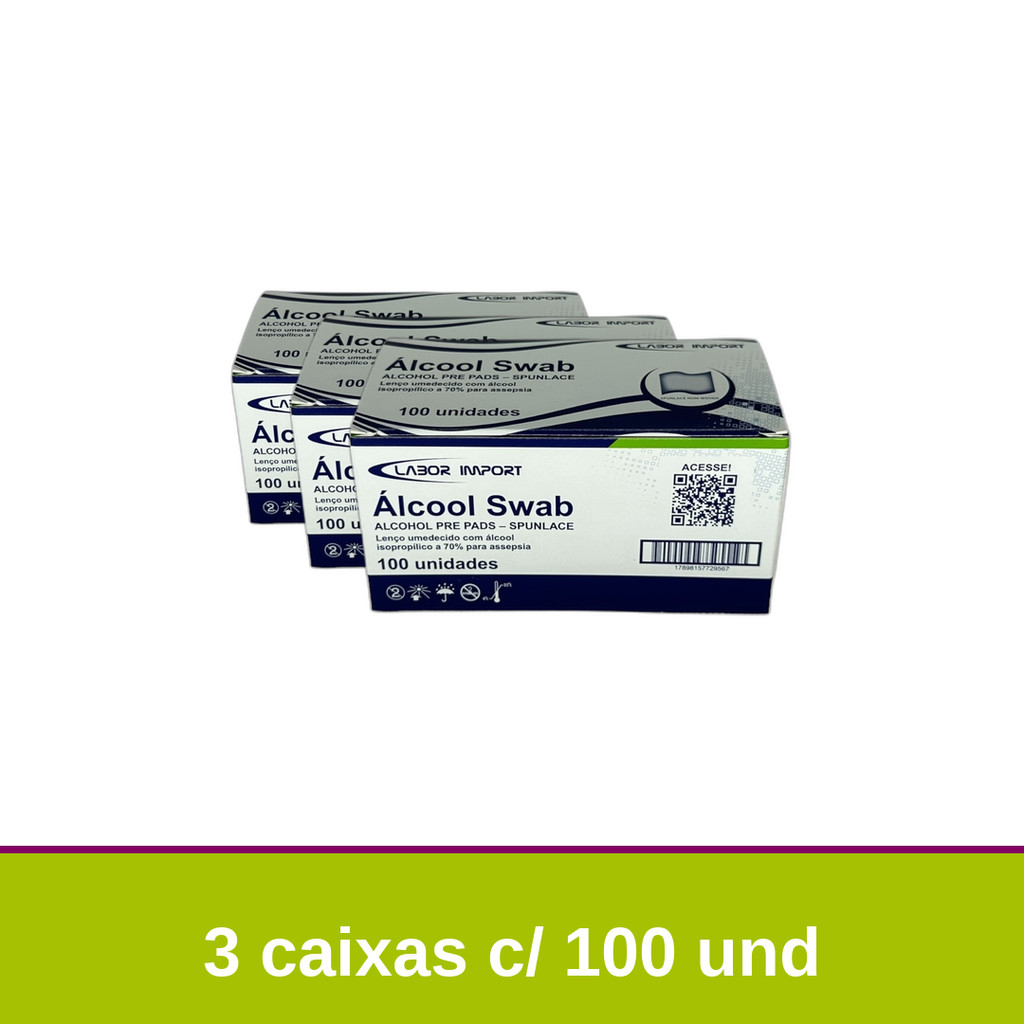 Alcool Swab 70% Saches Lenço Umedecido 3 caixas c/100 Labor