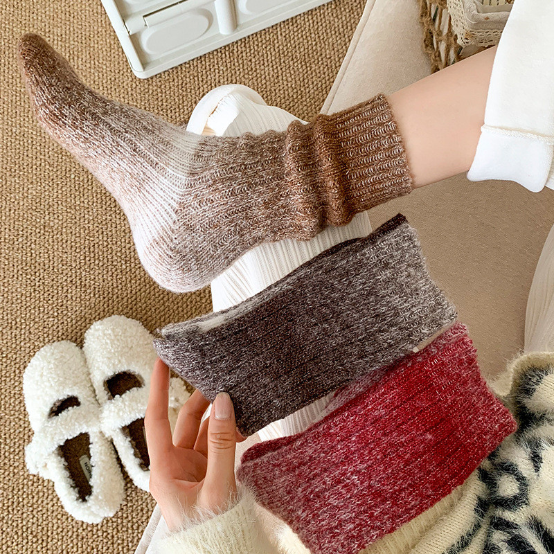Kit 6 Pares Meia Feminina Peluciada De Lã Degradê Inverno Quentinha Cano Longo