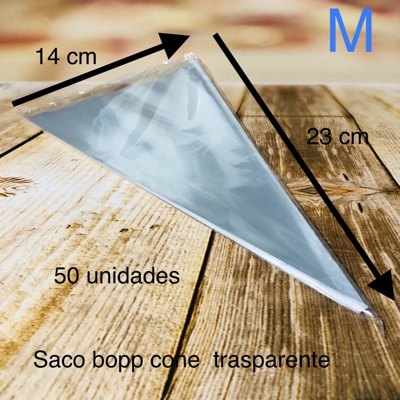 50~300 SACO SAQUINHO CONE 14X23 MÉDIO PLÁSTICO BOPP TRANSPARENTE