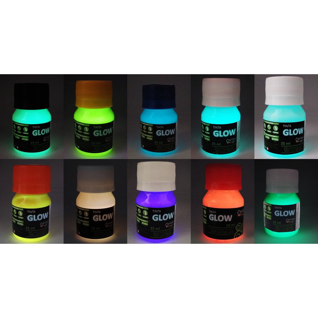 Tinta Corion Glow 25ml Fosforescente Brilha Sem Luz Negra. Luminosa. Tinta UV. Brilhante. Luminescente. Fotoluminescente.